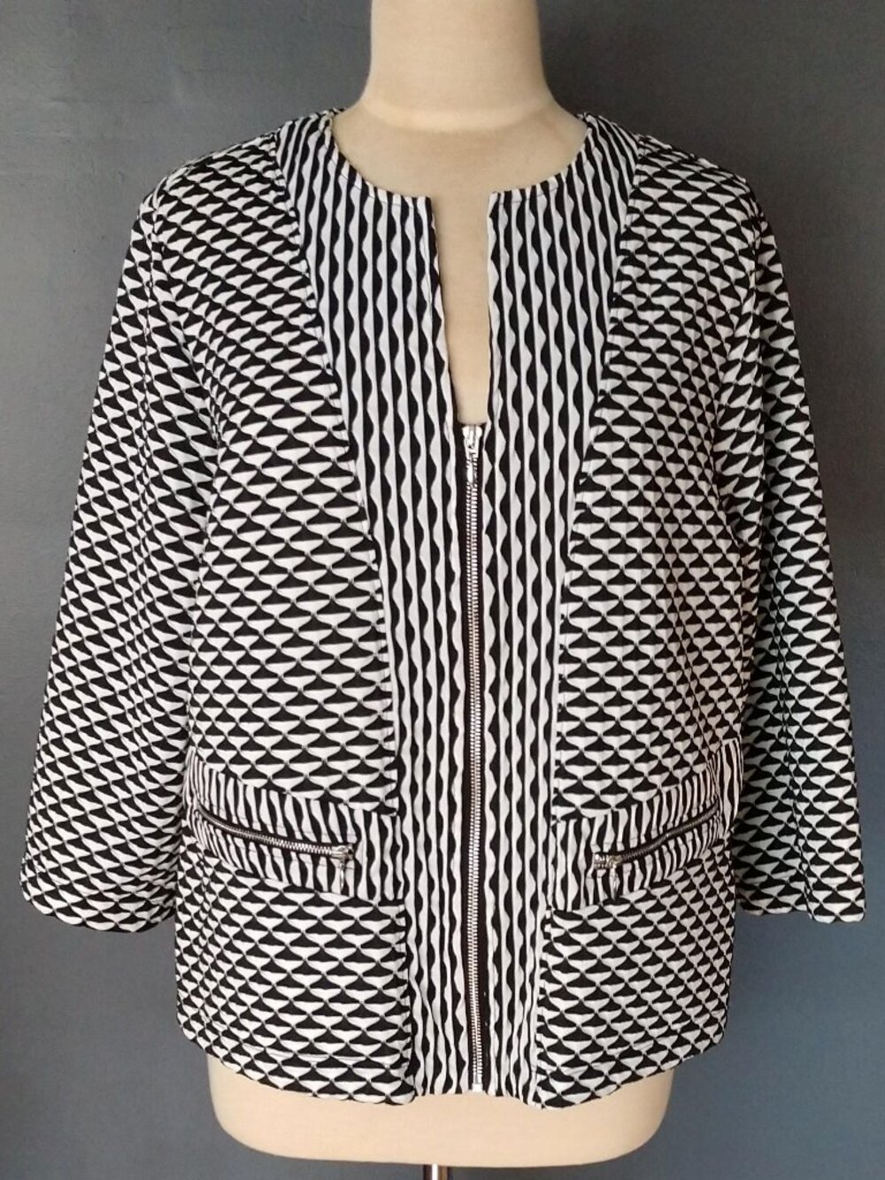 Black and white zippered front jacket